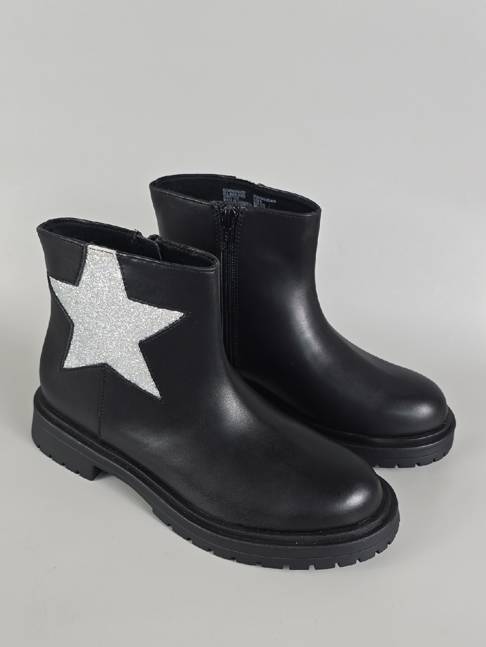 wonder nation Black Ankle Boots with Silver Glitter Star Size 5